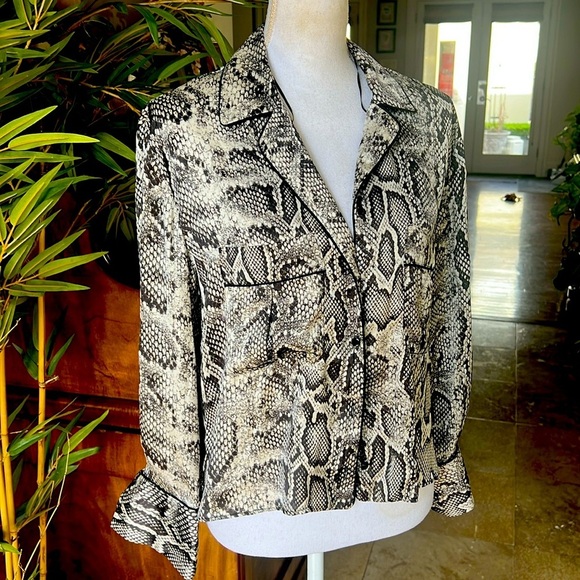 Zara ladies, snake print flowers, polyester, small, long sleeve button-down - Picture 11 of 12